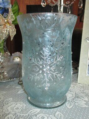Frosted Blue Snowflake Vase